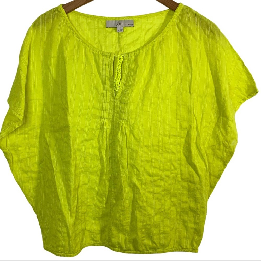 Loft yellow split neck tassel‎ tie Pointelle top S